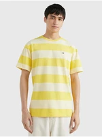 Světle žluté pánské pruhované tričko Tommy Jeans - Pánské