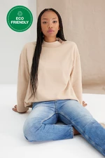 Trendyol Beige More Sustainable Thessaloniki/Knitwear Look Relaxed/Comfortable Fit High Neck Knitted Blouse
