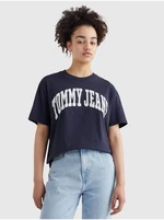 Tmavě modré dámské vzorované dlouhé tričko Tommy Jeans - Dámské