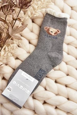 Silné bavlněné ponožky s medvídkem, šedé