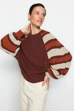 Trendyol Brown Color Block Crew Neck Knitwear Sweater