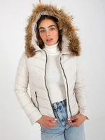 White quilted transition jacket with hood