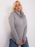 A plus-size gray sweater with a flowing turtleneck