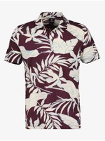 Cream-burgundy men's flowered polo shirt LERROS - Men