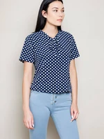Blouse with a tie under the neck decorated with a polka dot print navy blue