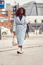 Classic long coat with blue belt