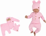 Z&amp;Z 3-dílná žebrovaná sada body, tepláčky + čepička s oušky - růžová, vel. 80 (9-12m)