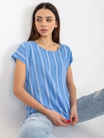 SUBLEVEL blue striped blouse with short sleeves
