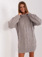 Gray knitted dress with puffed sleeves