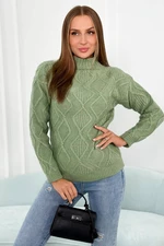 Sweater with decorative knitting - dark mint