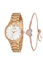 Polo Air Stylish Sports Women's Wristwatch Zircon Stone Heart Bracelet Combination Copper Color