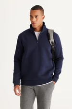 AC&Co / Altınyıldız Classics Men's Navy Blue Standard Fit Normal Cut Fleece High Bato Collar Cotton Sweatshirt