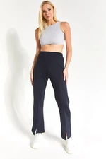 armonika Women's Navy Blue Loose Trousers with Stitching at the Front and Slits at the Legs.