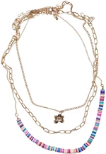 Necklace with floral bead assorted layers 3-pack gold