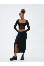 Koton Maxi Skirt Asymmetrical Cut, Double Breasted, Buckle Detailed.