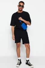 Trendyol Men's Black Regular Mid-Length/Regular Fit Drawcord Textured Ottoman Shorts
