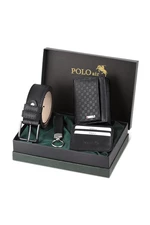 Polo Air peněženka s kostkovaným vzorem, která obsahuje vlastní držák na karty, pásek a klíčenku. Kombinovaný černý set.