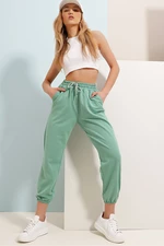 Trend Alaçatı Stili Women's Mint Trousers With Elastic Two Threads