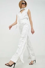 Nohavice Calvin Klein dámske, biela farba, široké, vysoký pás