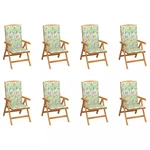 Skladacia záhradná stolička s poduškami 8 ks teak / látka Dekorhome Kvety vzor,Skladacia záhradná stolička s poduškami 8 ks teak / látka Dekorhome Kve