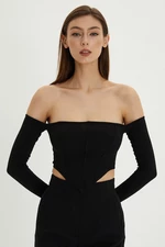 Cool & Sexy Women's Black Zipper Back Crop Blouse B518
