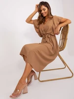 Light brown midi dress with tie belt