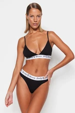 Trendyol Black Cotton Elastic String Strap Knitted Underwear Set