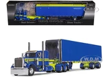 Peterbilt 379 with 36" Flat Top Sleeper and 53 Utility Roll Tarp Trailer "DSD Transport" Blue and Yellow "Big Rigs" Series 1/64 Diecast Model by DCP/