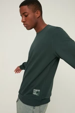 Trendyol Men's Emerald Green Regular/Real Fit Slogan Label Basic Cotton Sweatshirt