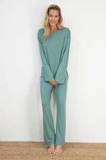 Trendyol Mint Cotton Slit Detailed Tshirt-Pants Knitted Pajama Set