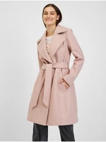 Różowy płaszcz zimowy damski z paskiem Orsay - Kobieta