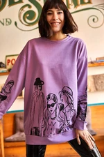 Olalook Women's Lilac Figured Oversized Sweatshirt