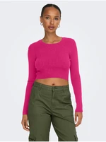 Dark pink women's cropped ribbed sweater ONLY Karol - Women