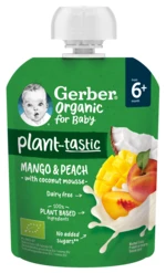 GERBER Vrecko mango a broskyňa s kokosovým mliekom BIO 80 g