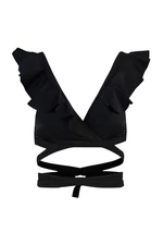 Trendyol Black Triangle Ruffle Bikini Top