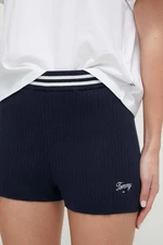 Kraťasy Tommy Jeans dámské, tmavomodrá barva, hladké, high waist, DW0DW17781