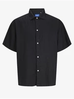 ČERNÁ pánská lněná košile s krátkým rukávem Jack & Jones Faro - Pánské