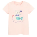Tričko s krátkým rukávem s kočičkou  -světle růžové - 92 LIGHT PINK