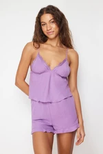 Trendyol Purple Lace Detailed String Strap Woven Pajama Set
