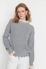 Trendyol Gray Lace Szczegółowy sweter z dzianiny