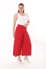 Şans Women's Large Size Red Wide Leg Lycra Sandy Fabric Trousers with Elastic Waist 65n37443