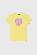 Detské bavlnené tričko United Colors of Benetton žltá farba