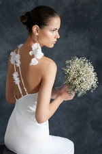 Trendyol Svadobné Biele Saténové Šaty s Ružovými Detailmi na Svadbu/Svadobné Dlhé Večerné Šaty