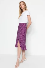 Trendyol Purple Printed High Waist Midi Elastic Knitted Skirt with Ruffle Detailed and Ruffle