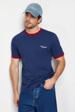 Trendyol Navy Blue Relaxed/Comfortable Fit Printed Color Block 100% Cotton T-Shirt