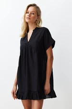 Trendyol Black Wide Fit Mini Woven Ruffle Beach Dress