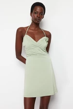 Trendyol Light Green Waist Opening/Skater Knitted Flower Detailed Elegant Evening Dress