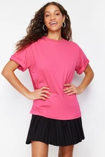 Trendyol Fuchsia 100% Cotton Crew Neck Oversize/Wide Pattern Knitted T-Shirt Trendyol Fuchsia 100% Cotton Crew Neck Oversize/Wide Pattern Knitted T-Shirt