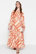 Trendyol Orange Geometric Pattern Lined Woven Chiffon Dress