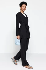 Trendyol Black Front Tie Detailed Knitted Tunic-Pants Suit
